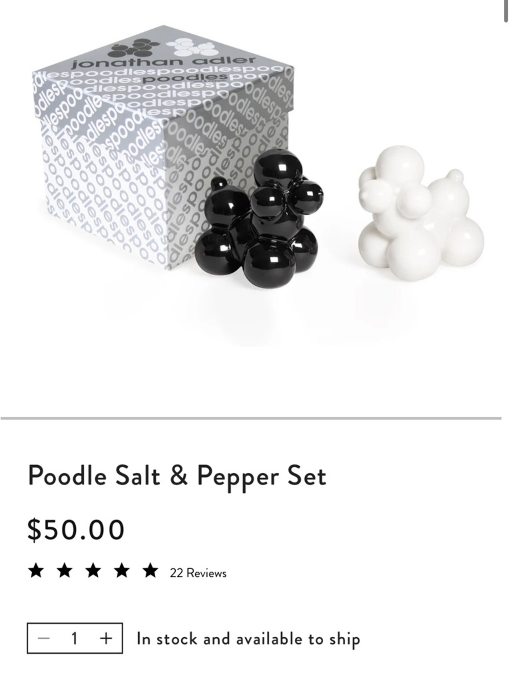 Jonathan Adler poodles balloon Salt & Pepper Shaker Set - Black and White NWT - Picture 7 of 7